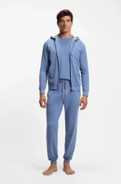 Zip-up hoodie in stretch cotton with embroidered logo