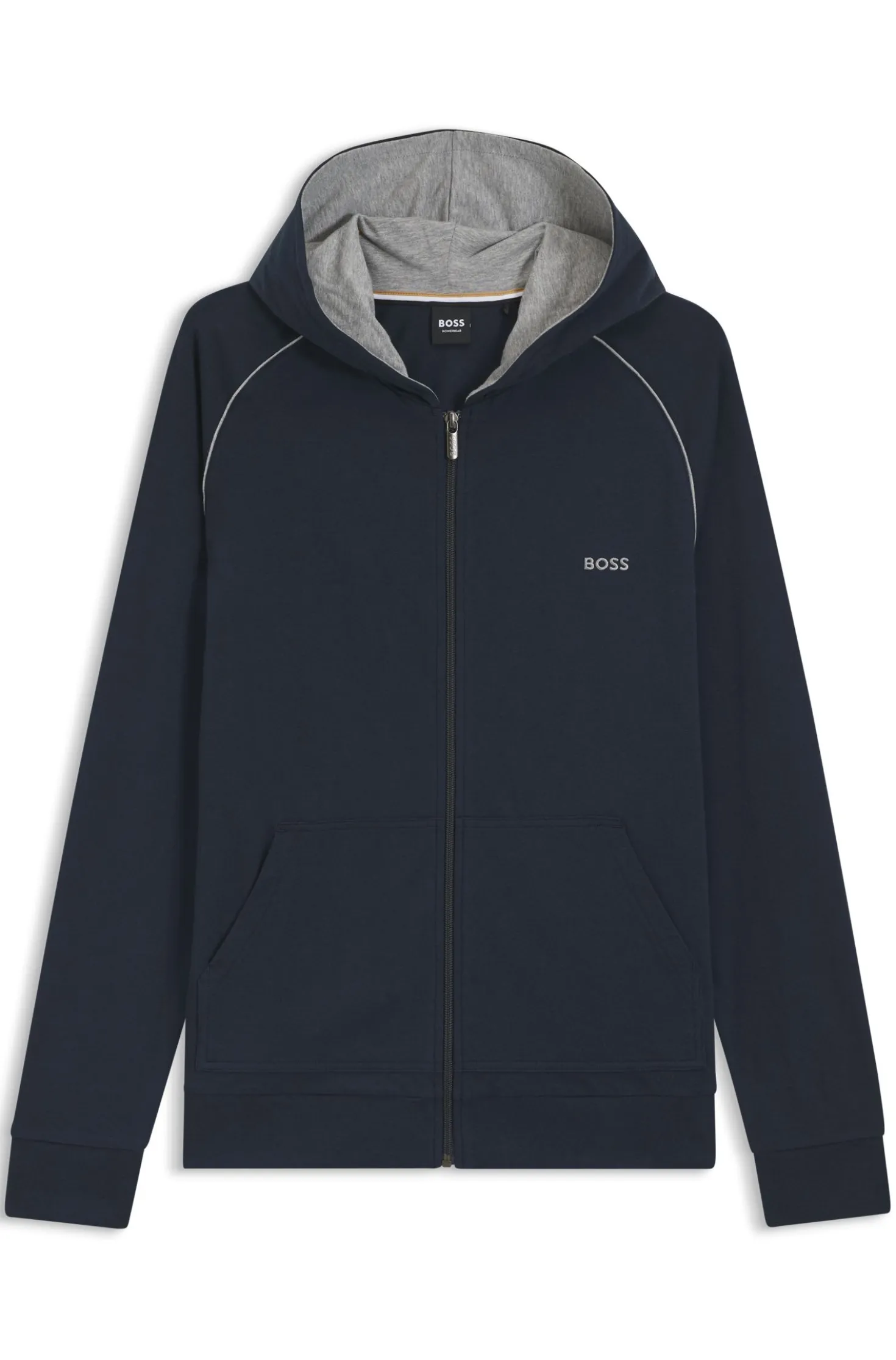 Zip-up hoodie in stretch cotton with contrast piping