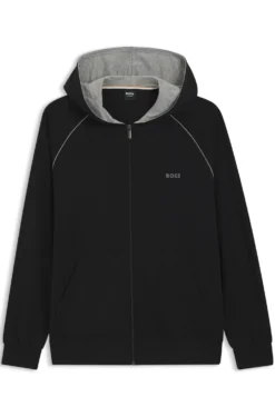 Zip-up hoodie in stretch cotton with contrast piping