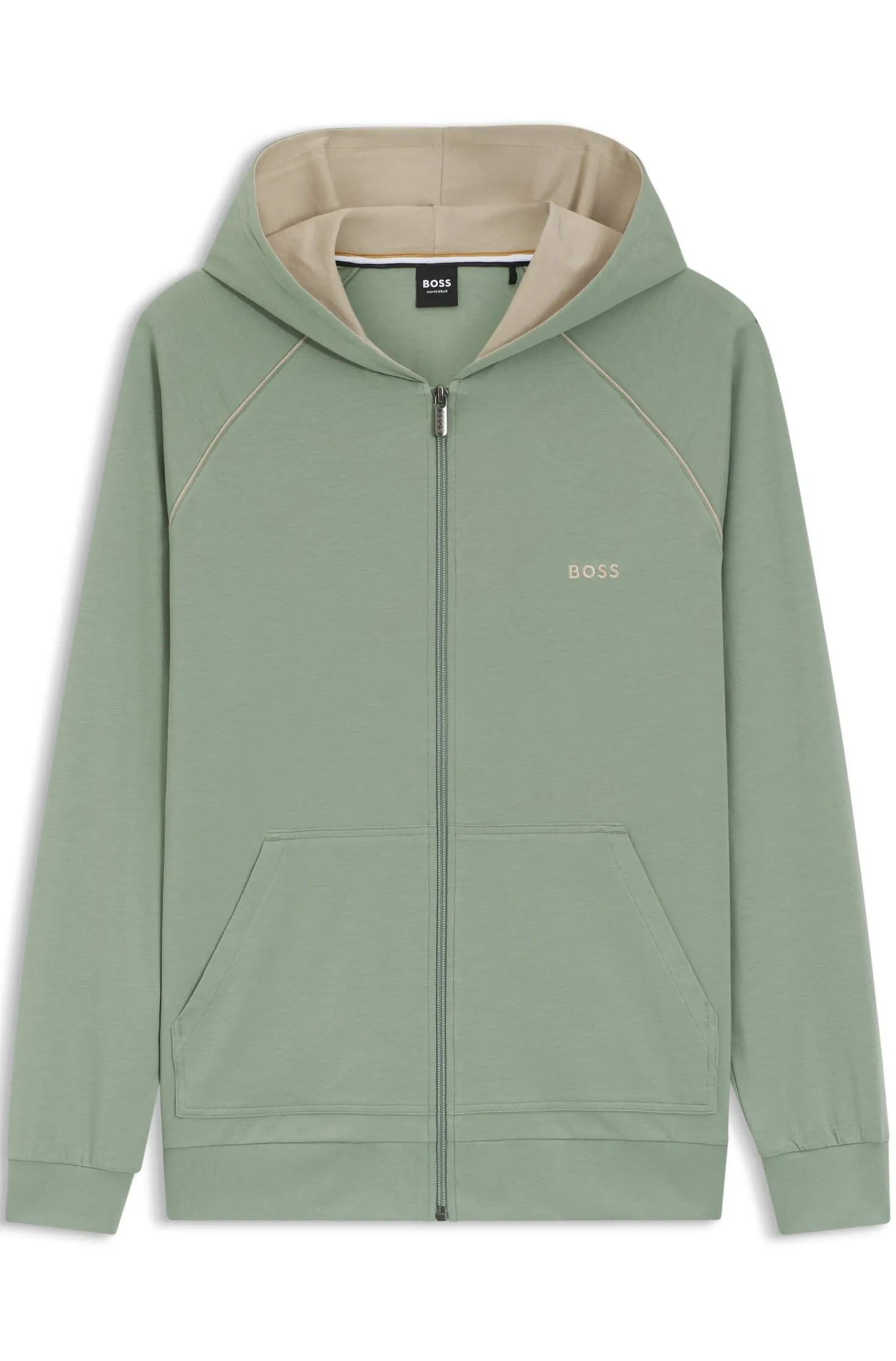 Zip-up hoodie in stretch cotton with embroidered logo