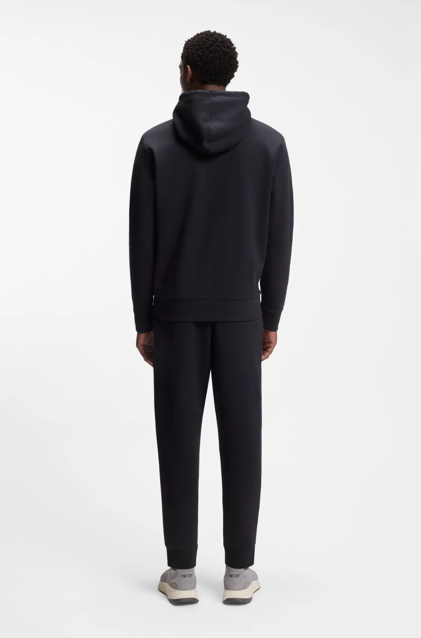 Zip-up hoodie in stretch cotton with logo print