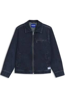 Zip-up jacket in blue denim with chest pocket