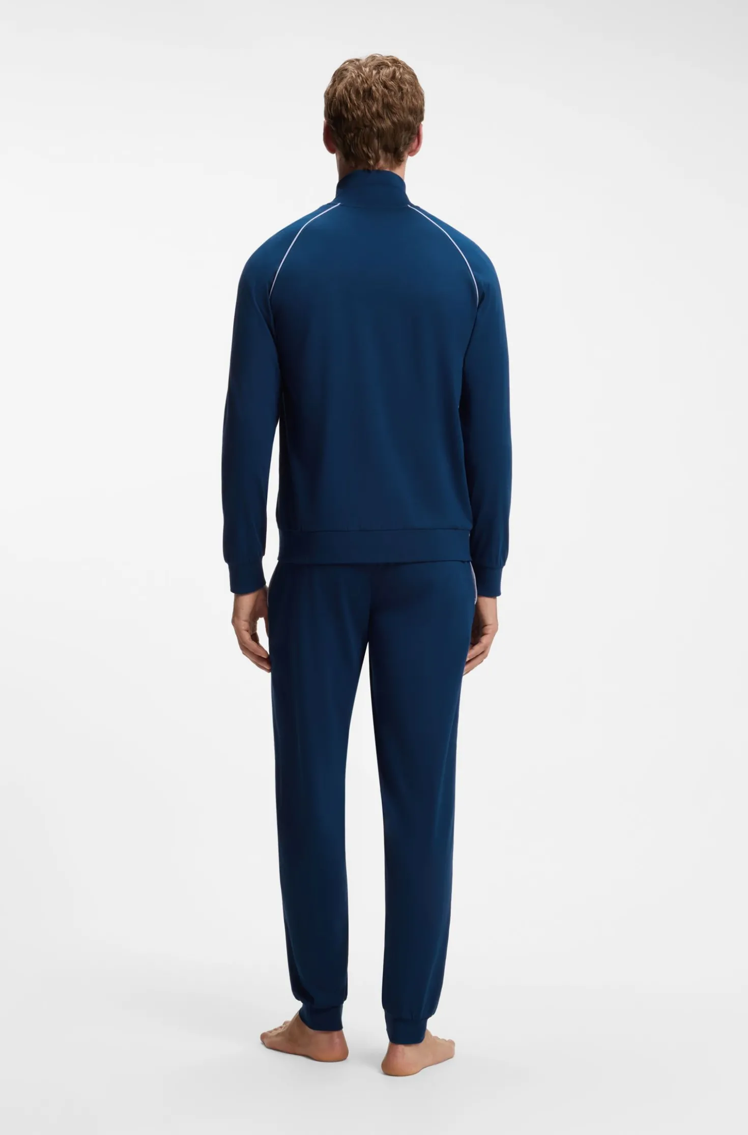 ZIp-up jacket in stretch cotton with contrast piping