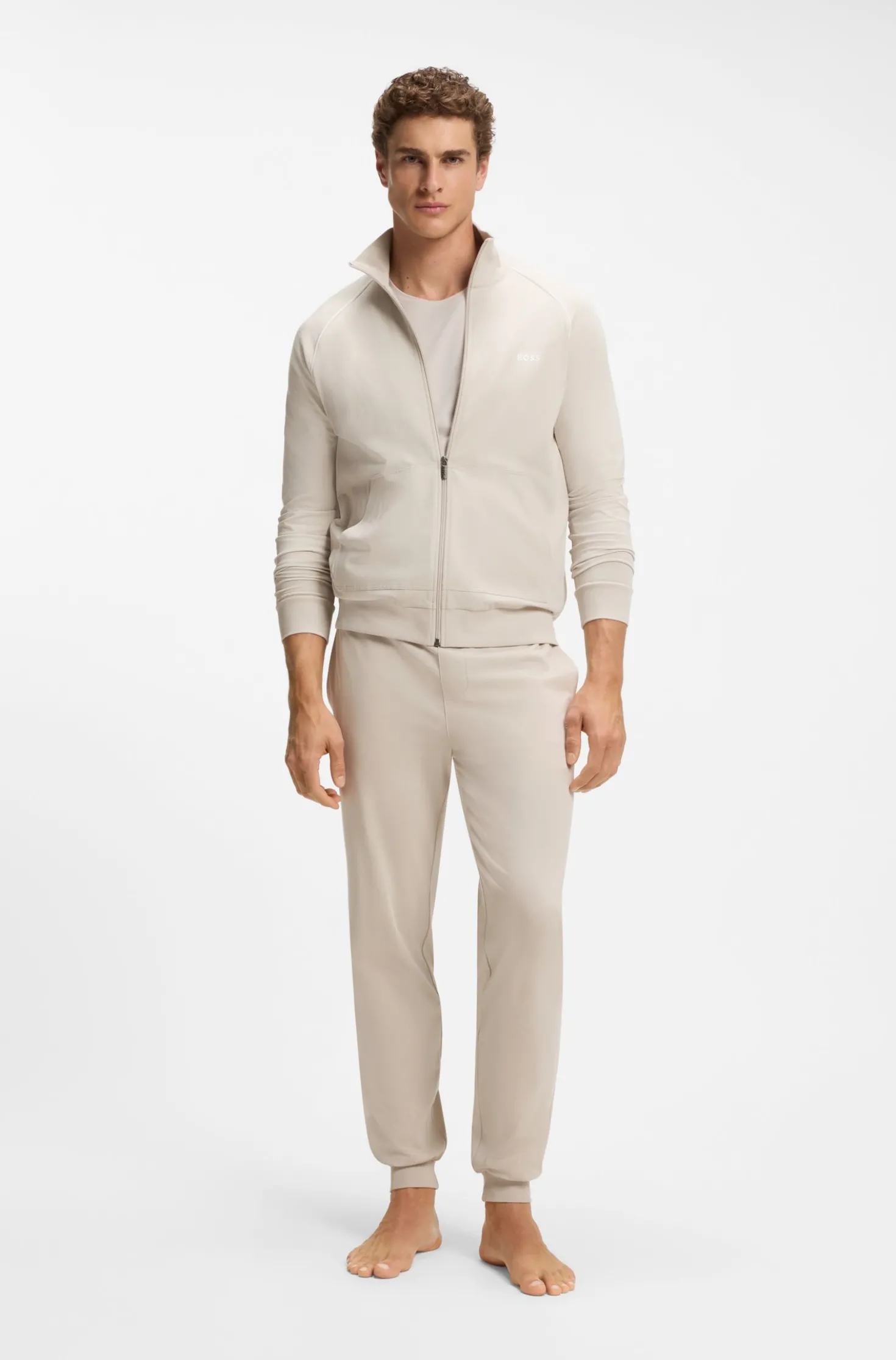 ZIp-up jacket in stretch cotton with contrast piping