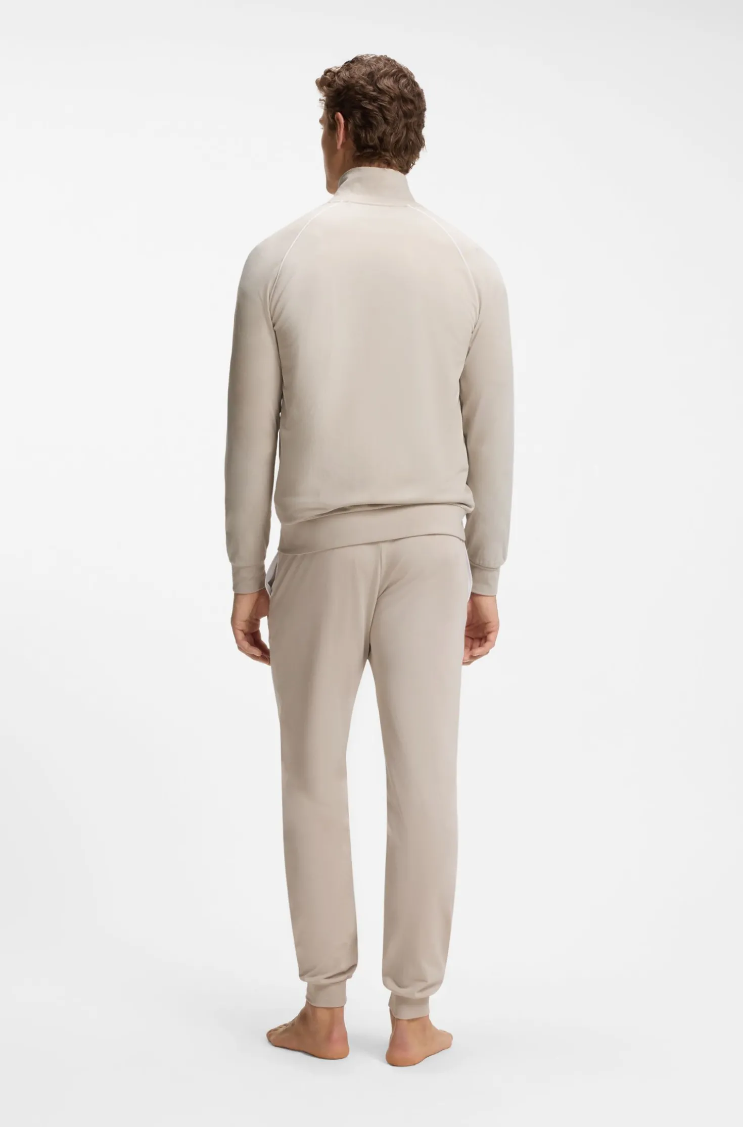 ZIp-up jacket in stretch cotton with contrast piping