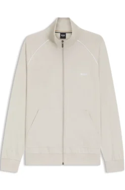 ZIp-up jacket in stretch cotton with contrast piping