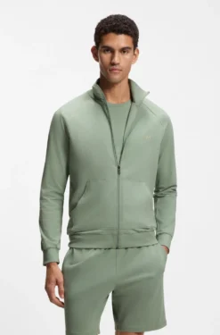 ZIp-up jacket in stretch cotton with contrast piping