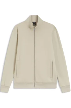 Zip-up sweatshirt in mercerised stretch-cotton piqué