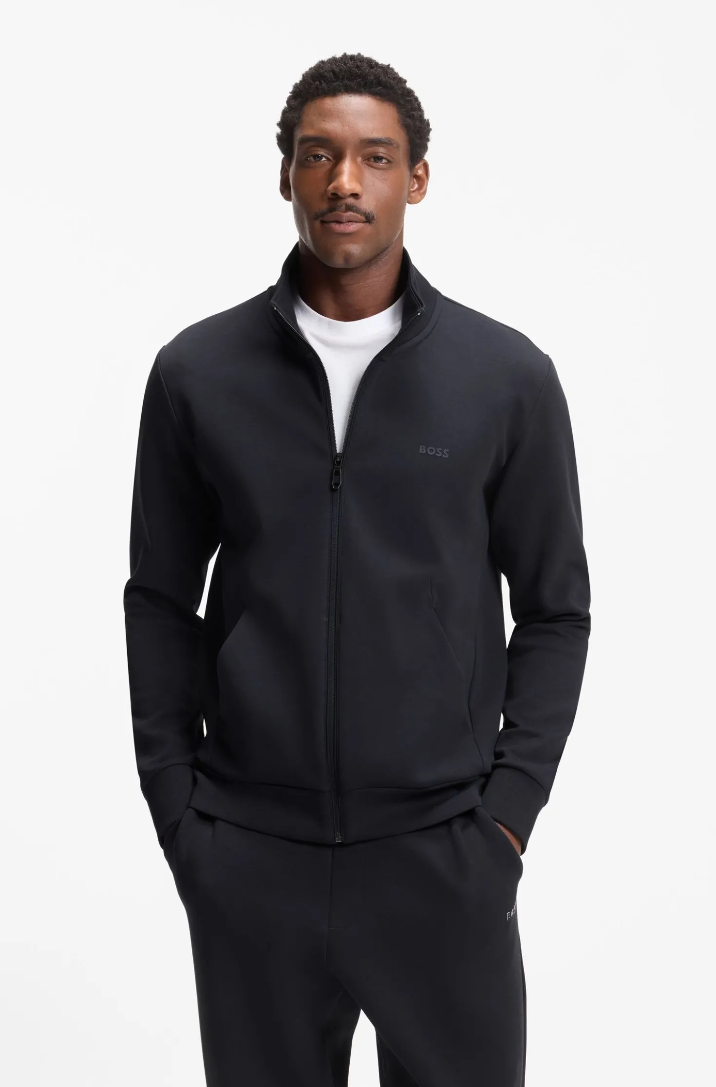 Zip-up sweatshirt in stretch cotton with logo print