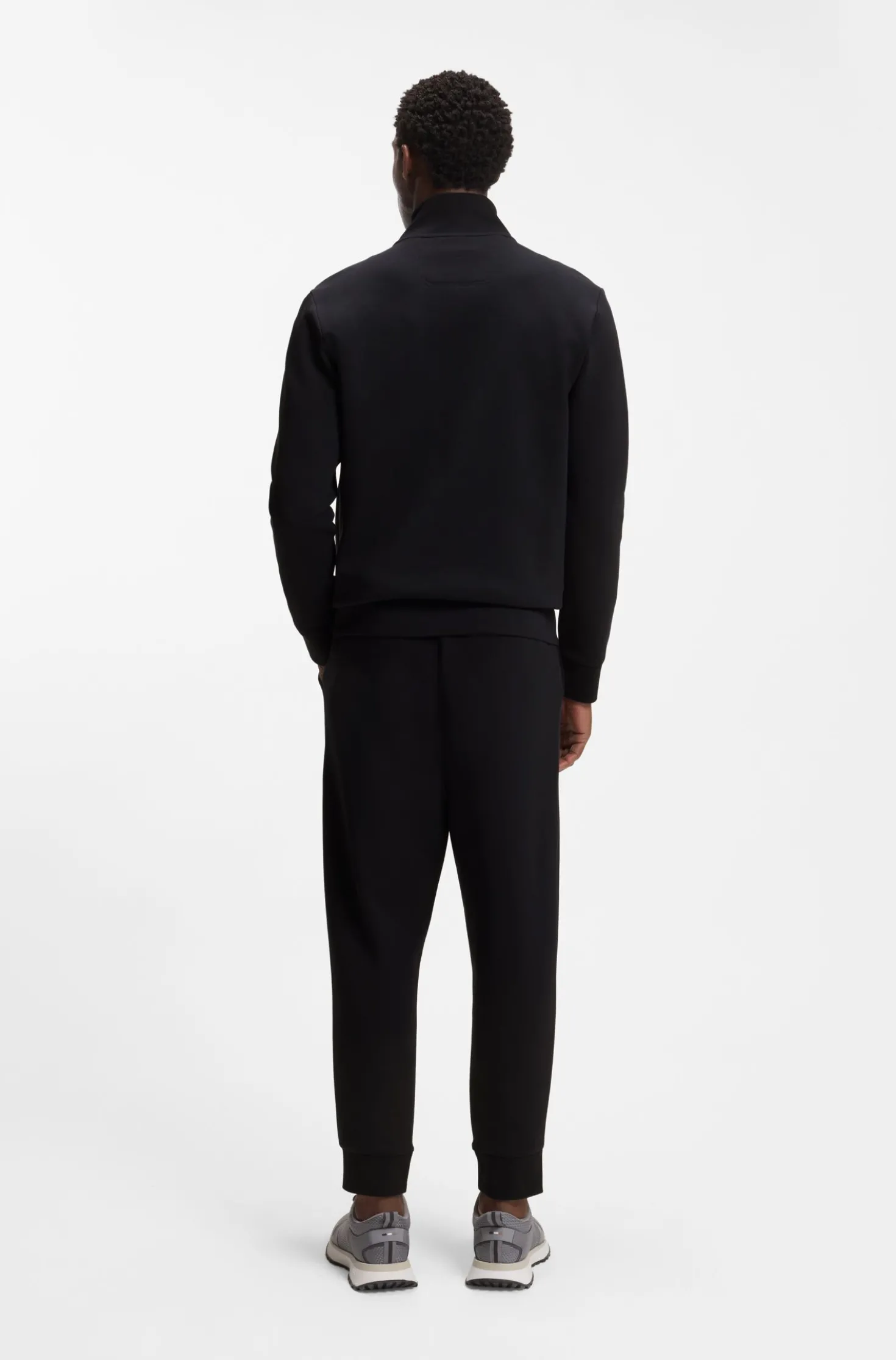 Zip-up sweatshirt in stretch cotton with logo print