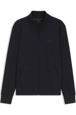 Zip-up sweatshirt in stretch cotton with logo print
