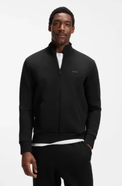 Zip-up sweatshirt in stretch cotton with logo print