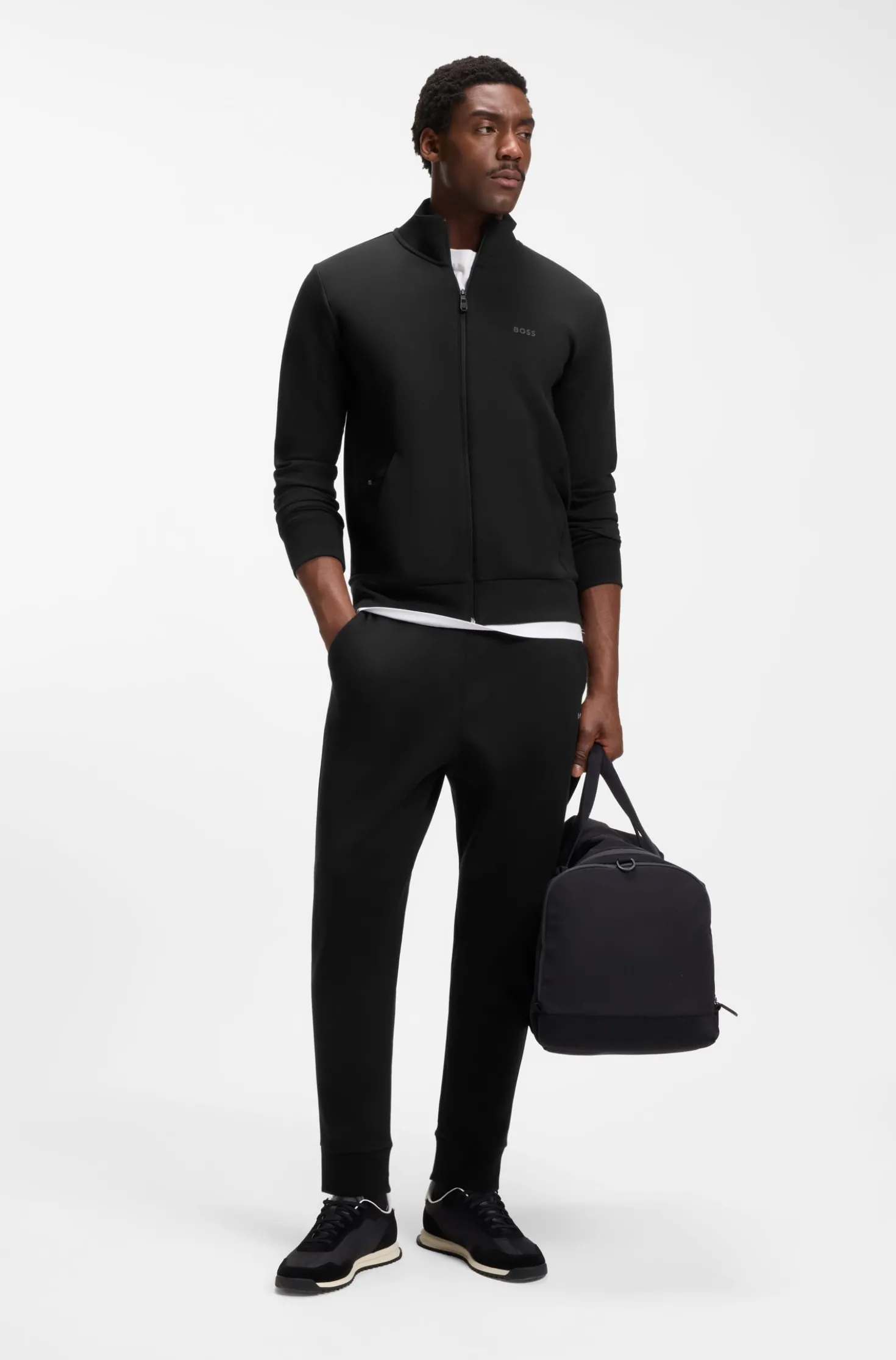 Zip-up sweatshirt in stretch cotton with logo print