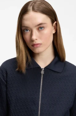 Zip-up sweatshirt with stacked-logo puller